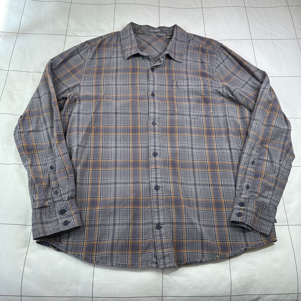Toad&Co Shirt Mens Large Gray Paulsen Plaid Long Sleeve Organic Cotton Casual